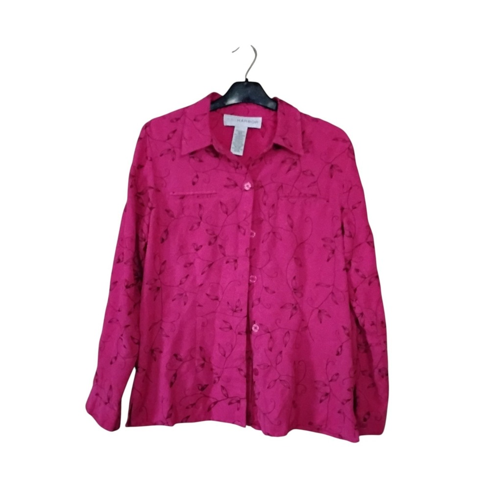 Sag Harbor Womens Magenta Pink Embroidered Vine Button Down Blouse Size 8 H53183